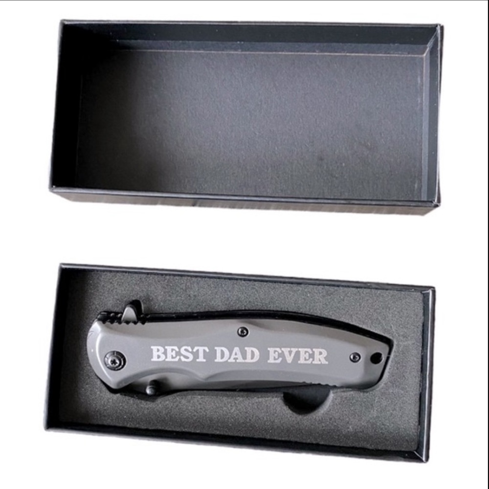 NEW! Folding Utility Knife Stainless Steel BEST DAD EVER Safety Lock Pocket Clip